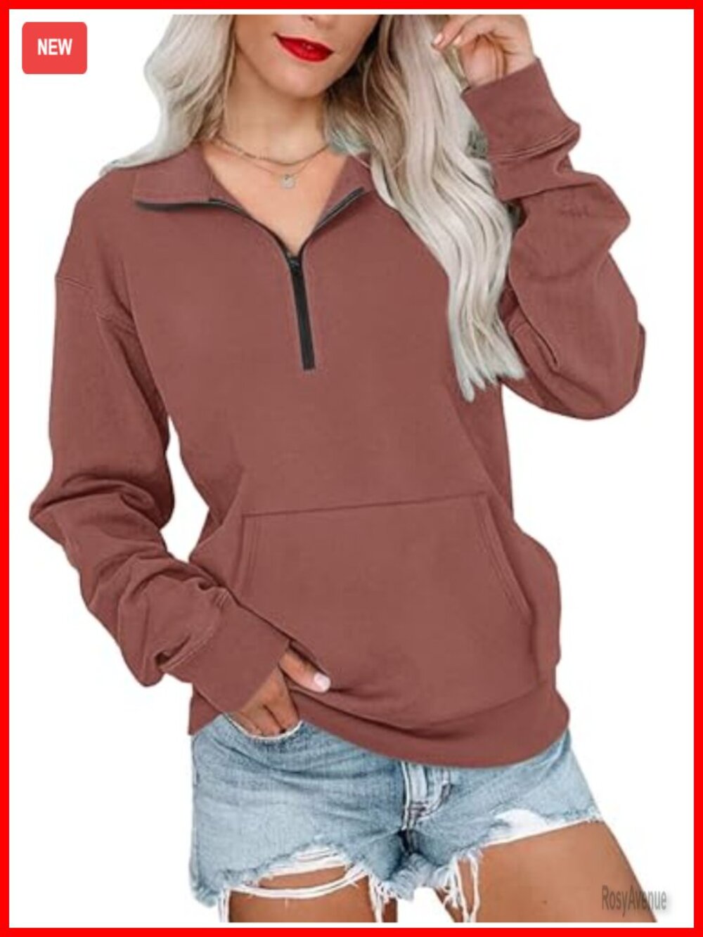 Oversized Half Zip Sweatshirt Long Sleeve Pullover Top Polyester Spandex
